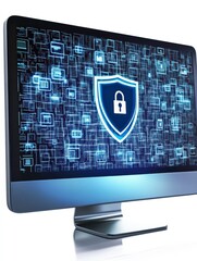 Aufkleber - The display features a shield and lock symbol, emphasizing the importance of cybersecurity in protecting personal information and data. Generative AI