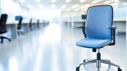 Wall Mural - Blue office chair in empty office Plain Textured Background for Web Design and Copy