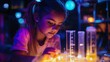 © Thavesak - Young Girl Exploring Chemistry on National STEAM Day with Bubbling Liquids in Soft Indoor Light