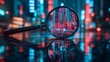 © Infini Craft - Magnifying Glass Focused on Digital Data and City Lights Reflection