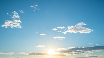 Wall Mural - blue sky with clouds and sunset plain textured background for web design and copy