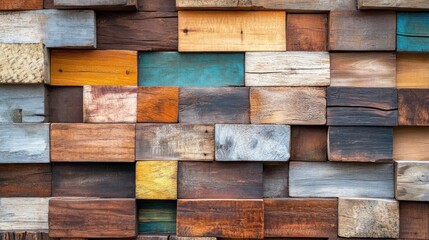 Wood aged art architecture texture abstract block stack on the wall for background, Abstract colorful wood texture for backdrop