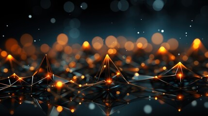 Wall Mural - abstract digital landscape with glowing peaks and bokeh effects.