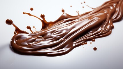 A smooth, flowing chocolate substance with splashes, evoking indulgence and culinary delight.