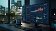 © Prapan - A sleek desktop setup featuring a monitor filled with financial data visualization, colorful bar charts,