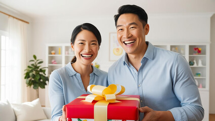 Wall Mural - couple holding gift