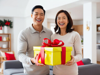 Wall Mural - couple holding christmas gift