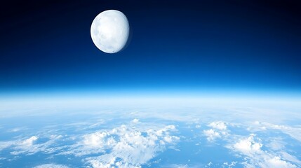 Wall Mural - earth from space with moon simple neutral background with free space for design