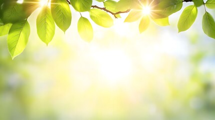 Wall Mural - Green Leaves in Summer Minimalist White Background with Space for Text