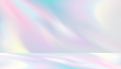 Poster - Background rainbow light refraction texture overlay on white wall for product present,3D Studio room and podium Display with drop diagonal holographic flare and shadow, prism light effect on floor