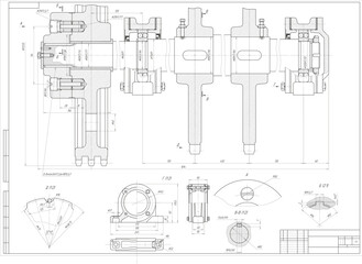 Wall Mural - assembly drawing of wheel, shaft of electrical reducer. vector design of steel mechanical device wit