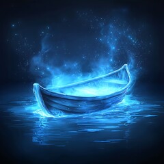 Wall Mural - Glowing Boat on Calm Water.