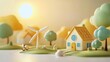 © LEELA - A whimsical pastel scene of a house with a wind turbine, trees, and a sunny sky, symbolizing eco-friendly living and sustainability.