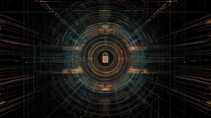 Poster - The display features a prominent lock icon at the center of a digital interface, emphasizing the importance of cybersecurity. Generative AI
