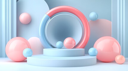 Wall Mural - abstract 3d render with pink and blue minimalist white background with space for text