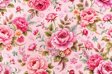  Coquette Seamless Pattern in Pink Style - Elegant Floral Designs, Soft Textures, Romantic Aesthetics, Perfect for Fashion and Home Decor,