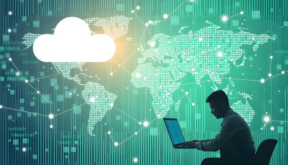 data exchange, digital technology background, software development, cloud computing. business intell