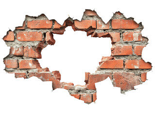 Canvas Print - brick wall with a large hole exposing blank space for creativity, transparent