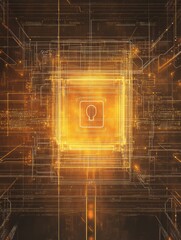Leinwandbilder - A central lock icon illuminates a computer screen, representing data protection in a futuristic digital workspace. Generative AI