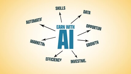 Canvas Print - Earn With AI Concept. Illustration with icons, keywords and arrows. High quality 4k footage