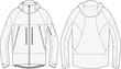 © 212069668 - Hard shell waterproof rain jacket technical CAD fashion illustration front and back views Template for Outerwear Design and Sportswear Tech Packs for Ski and Snowboard Apparel