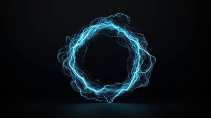 abstract glowing blue circular light pattern on a dark background representing digital energy or ele