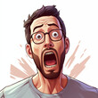 © Minimal Blue - A cartoon character shows extreme shock and fear in a vibrant, exaggerated expression