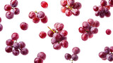 Sweet and fresh red grapes falling from above. transparent background