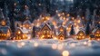 © Vesna - a winter christmas village glows under gently falling snow with brightly lit houses adorned with festive decorations creating a magical atmosphere filled with joy and holiday spirit