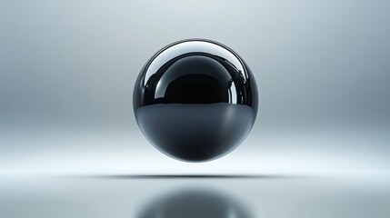 Wall Mural - Simple, shiny metallic sphere floating on a smooth, gray gradient background, with a soft shadow cast below