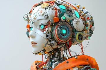 Aufkleber - A Mechanical Humanoid with Exposed Wiring and Gears