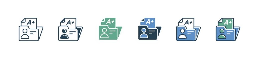 Aufkleber - student exam score directory icon set education quiz test performance result evaluation data folder signs vector illustration for web and app