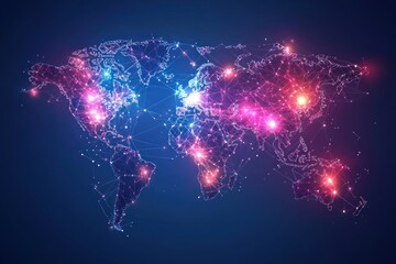 Aufkleber - World Map Constructed from Glowing Lines and Nodes