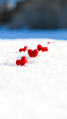 Wall Mural - red hearts the snow