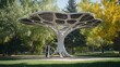 © cynz - Candid photo of an innovative solar tree structure in a park, providing shade and charging stations for visitors, 4k resolution