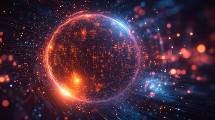 Wall Mural - A glowing red and blue sphere with a lot of dots surrounding it