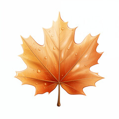 Colorful cartoon illustration of a wet autumn leaf with droplets isolated on a white background