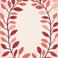 Wall Mural - A delicate wreath of leaves in shades of pink and red against a soft pink background.