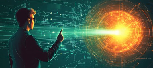 Poster - Scientist and big bang theory. Science astronomy. Generative AI technology.	
