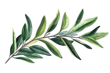 Botanical Tea Tree Branch. Watercolor Illustration of Aromatic Herbal Plant on White Background