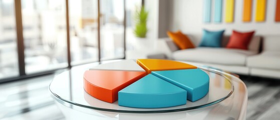 Poster - Colorful Pie Chart on a Glass Tabletop in a Modern Living Room