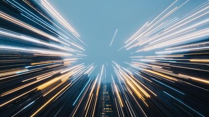 An abstract virtual cityscape filled with towering digital skyscrapers emitting a colorful array of neon lights