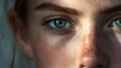 © afridwi - Close-up of a young person's face highlighting striking blue eyes and freckles.
