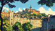 © Goodwave Studio - Edinburgh, UK, french vintage Art Nouveau & Art Deco travel poster template. Cityscape and city skyline.Classic La Belle Epoque vichy art. Clear, simple, trendy
