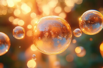 Wall Mural - bright orange and yellow bubbles of vibrant energy floating in a void giving a sense of playfulness 