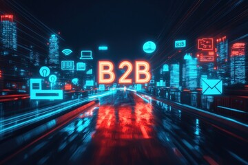 Fototapete - Neon Cityscape with 