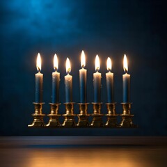 Poster - Lit Candles on a Blue Background