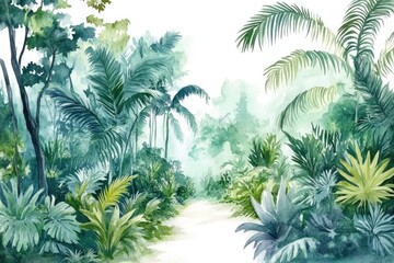 Jurassic Jungle. Prehistoric Botanical Collection in Watercolor Isolation