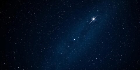 bright shining star in clear night sky surrounded by twinkling stars, galaxy, stellar