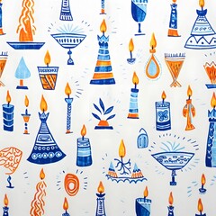 Poster - Hand Drawn Candles in Blue and Orange